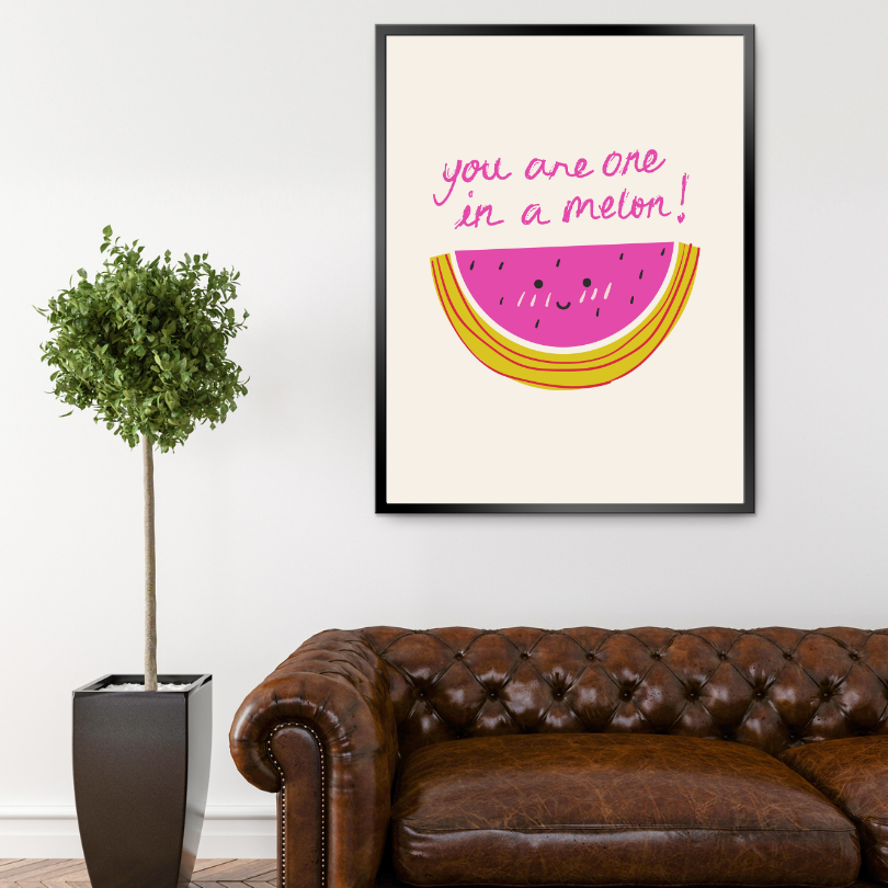 You Are One In A Melon Watermelon Wall Art PRINTABLE ART, Preppy Posters, Watermelon Printable, Beige Pink Yellow Wall Art, Inspirational Poster, Food Art - AlloFlare