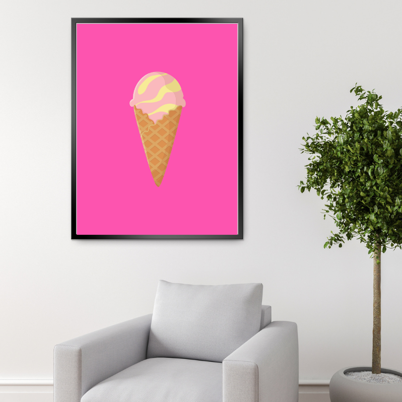 Ice Cream Pink Wall Art INSTANT DOWNLOAD Art Print, Pink Preppy Wall Decor, Ice Cream Printable, Bright Pink Wall Art, Pop Culture Wall Art, Food Art - AlloFlare