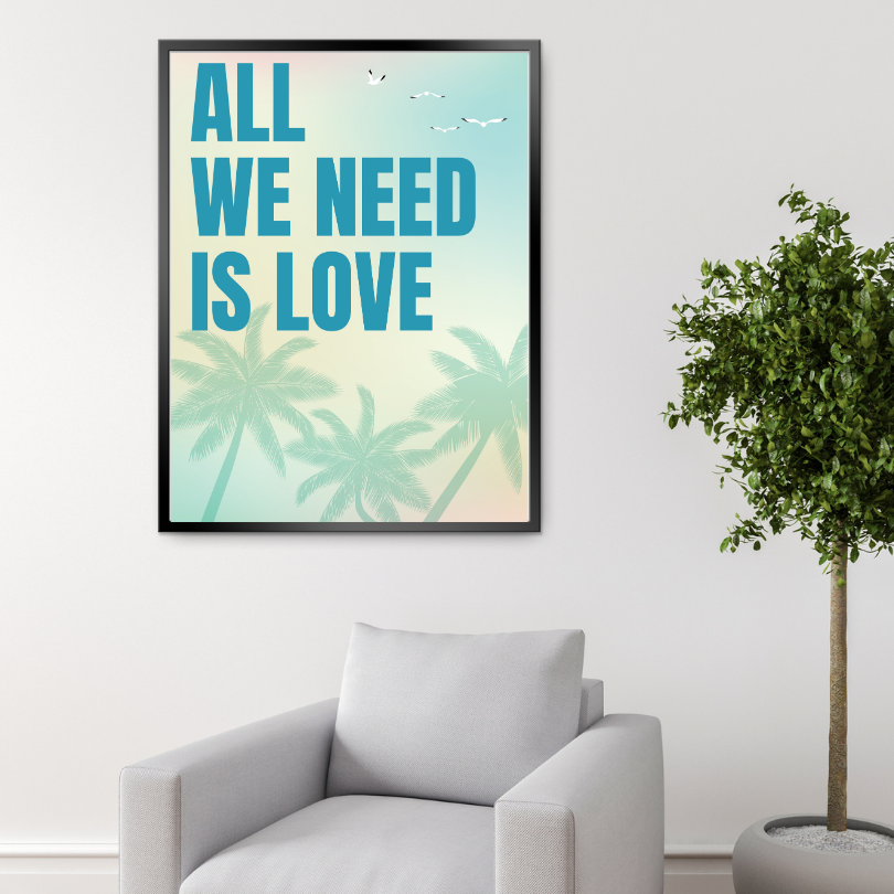 All We Need Is Love Pastel Tropical Wall Art PRINTABLE ART, Danish Pastel Decor, Coastal Decor, Typography Poster, Endless Summer Posters, Palm Trees - AlloFlare