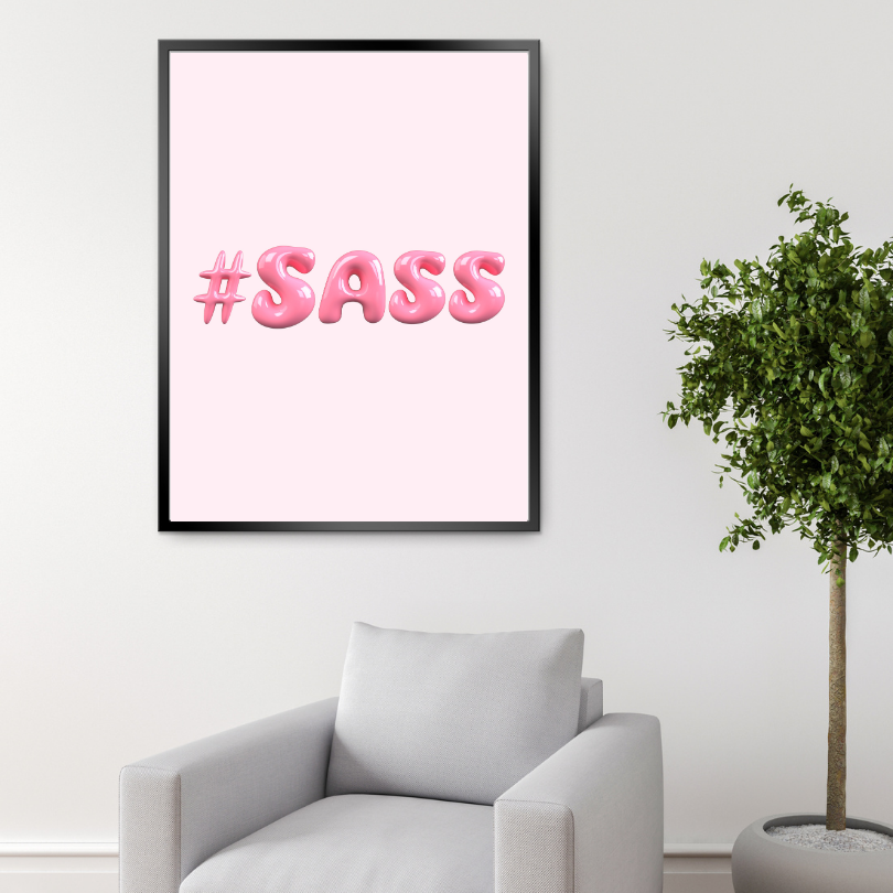 #Sass Inflated Typography Poster PRINTABLE ART, Light Pink Wall Art, Preppy Room Decor, Balloon Letters Font Art Print, Dorm Art - AlloFlare