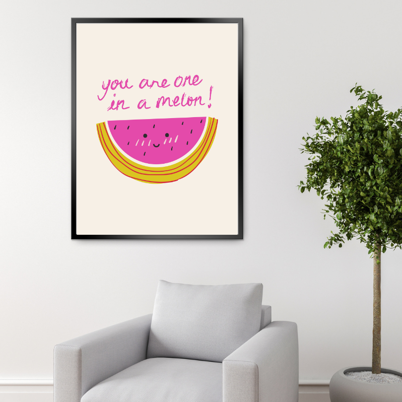 You Are One In A Melon Watermelon Wall Art PRINTABLE ART, Preppy Posters, Watermelon Printable, Beige Pink Yellow Wall Art, Inspirational Poster, Food Art - AlloFlare