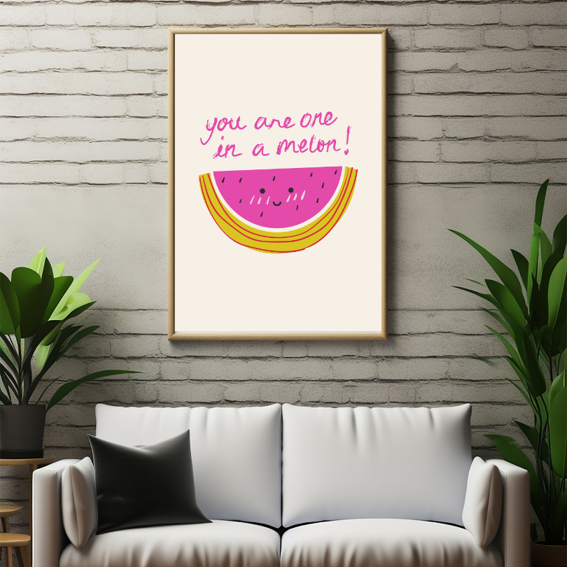 You Are One In A Melon Watermelon Wall Art PRINTABLE ART, Preppy Posters, Watermelon Printable, Beige Pink Yellow Wall Art, Inspirational Poster, Food Art - AlloFlare