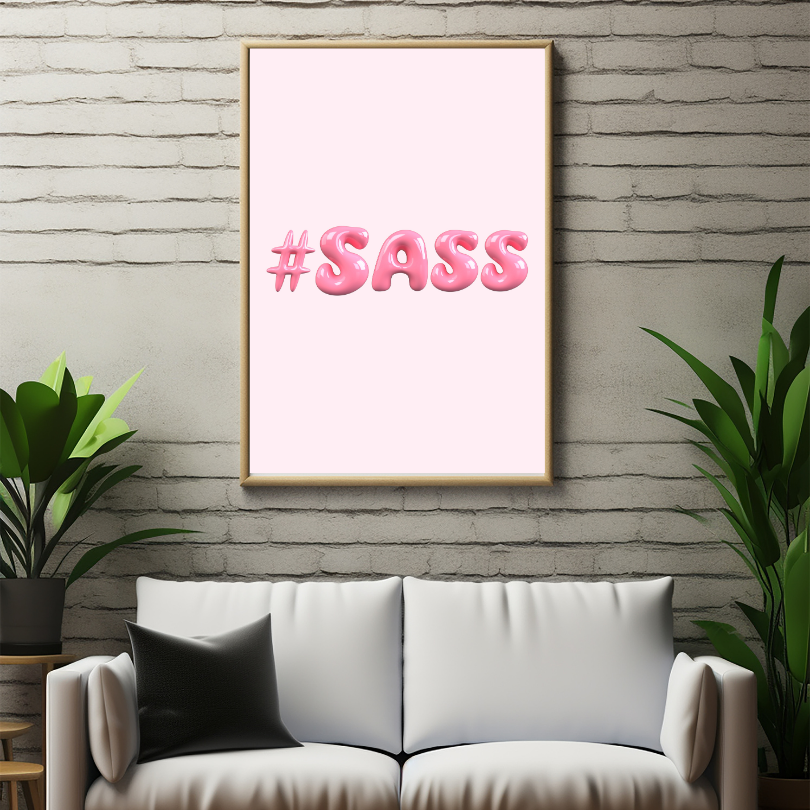 #Sass Inflated Typography Poster PRINTABLE ART, Light Pink Wall Art, Preppy Room Decor, Balloon Letters Font Art Print, Dorm Art - AlloFlare