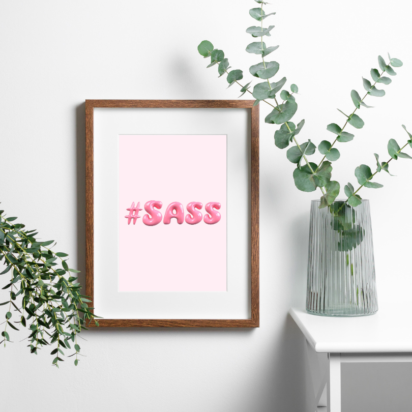 #Sass Inflated Typography Poster PRINTABLE ART, Light Pink Wall Art, Preppy Room Decor, Balloon Letters Font Art Print, Dorm Art - AlloFlare