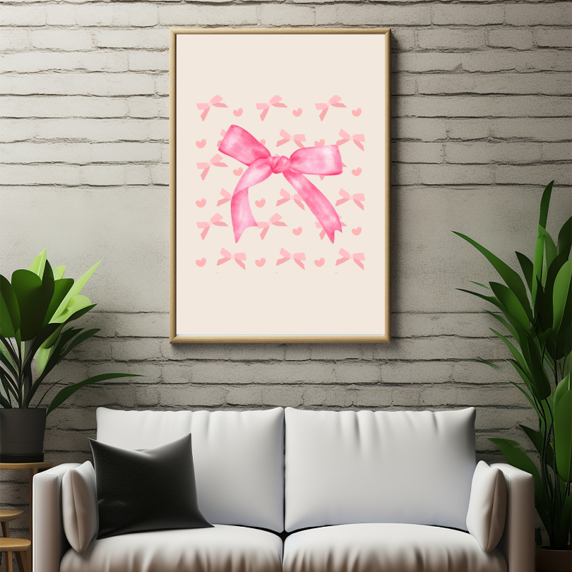 Pink Ribbon Wall Art PRINTABLE ART, Light Pink Wall Art, Watercolor Wall Art, Preppy Room Decor, Girly Decor - AlloFlare