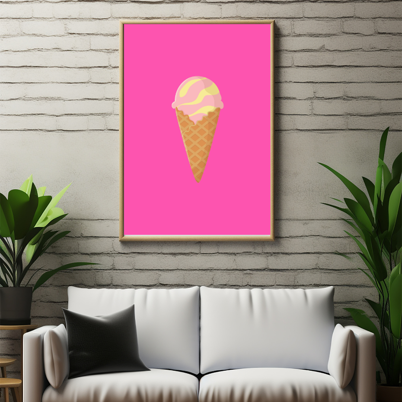 Ice Cream Pink Wall Art INSTANT DOWNLOAD Art Print, Pink Preppy Wall Decor, Ice Cream Printable, Bright Pink Wall Art, Pop Culture Wall Art, Food Art - AlloFlare