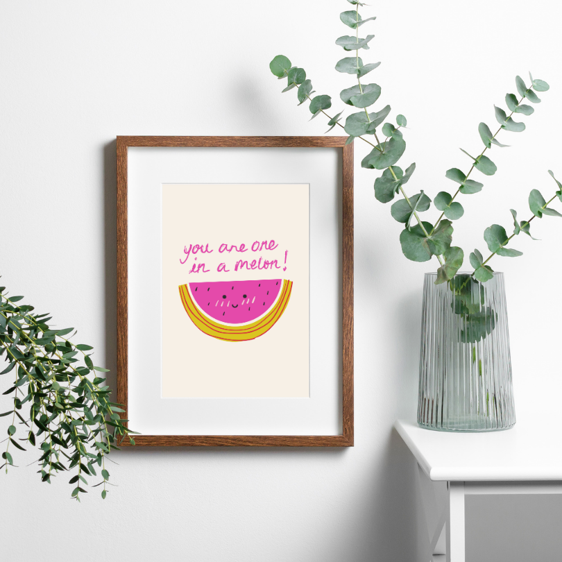 You Are One In A Melon Watermelon Wall Art PRINTABLE ART, Preppy Posters, Watermelon Printable, Beige Pink Yellow Wall Art, Inspirational Poster, Food Art - AlloFlare