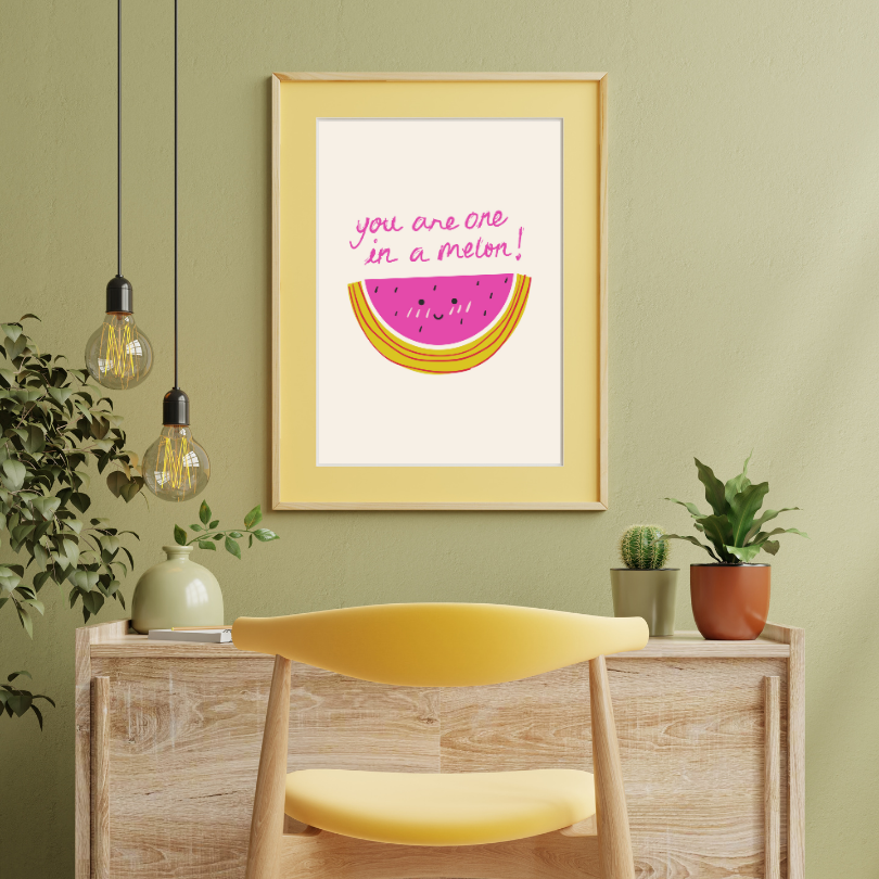 You Are One In A Melon Watermelon Wall Art PRINTABLE ART, Preppy Posters, Watermelon Printable, Beige Pink Yellow Wall Art, Inspirational Poster, Food Art - AlloFlare