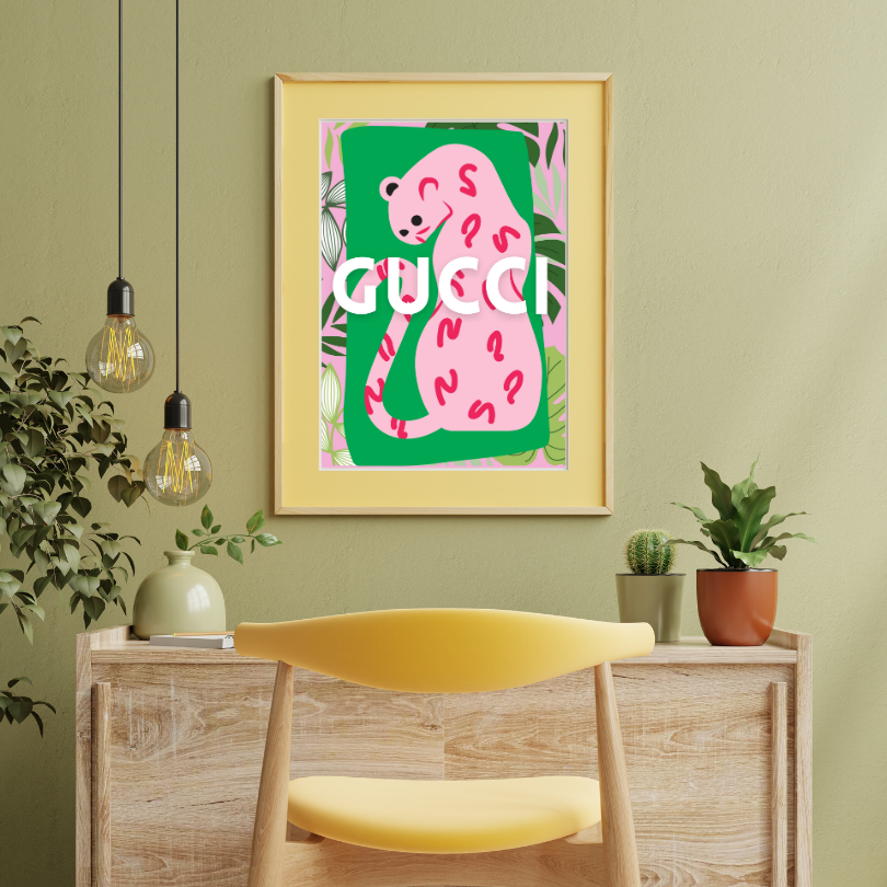 Tropical Designer Tiger Wall Art INSTANT DOWNLOAD Art Print, Preppy Glam Decor, Luxury Fashion Poster, Wall Art Designer, Tiger Lover, Pink Green Wall Art - AlloFlare