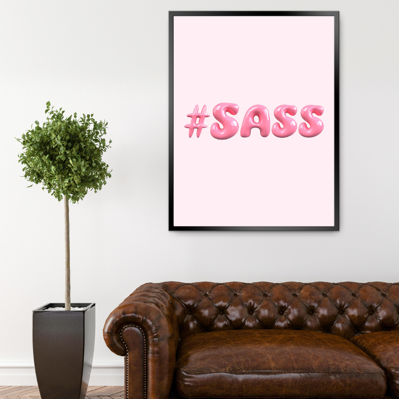 #Sass Inflated Typography Poster PRINTABLE ART, Light Pink Wall Art, Preppy Room Decor, Balloon Letters Font Art Print, Dorm Art - AlloFlare