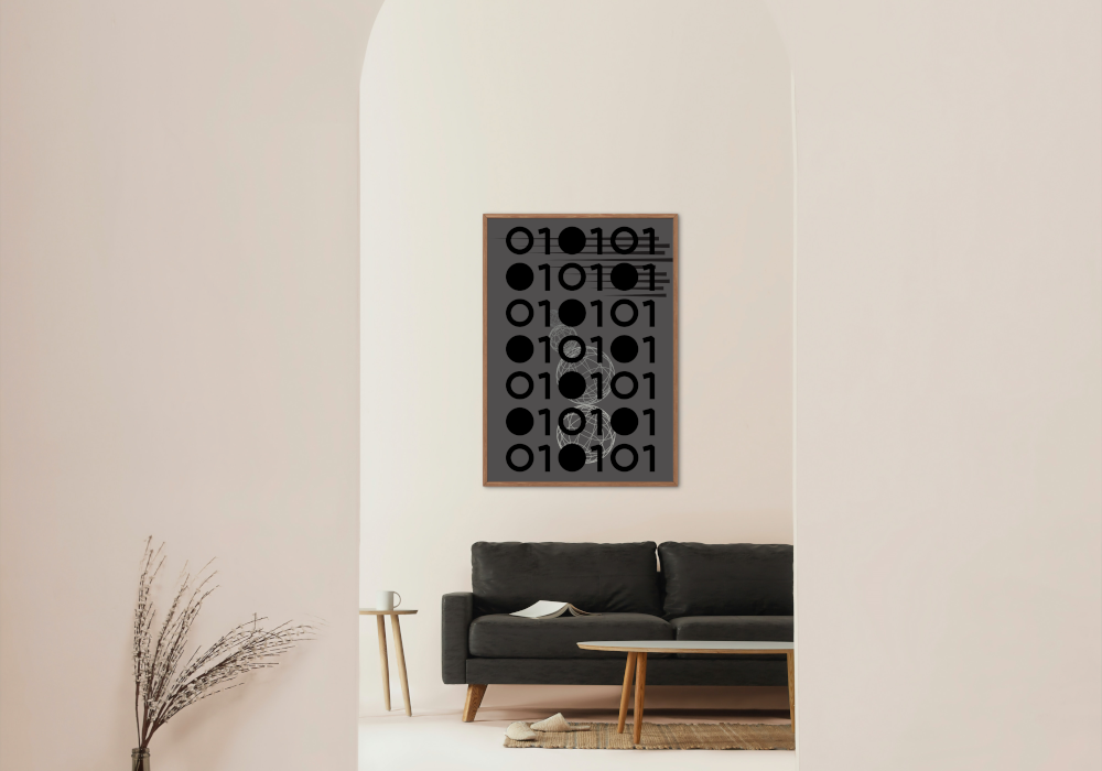 0101 Computer Science Poster PRINTABLE WALL ART, Abstract Geometric Wall Art, Futuristic Decor, Gray Black and White Prints, avant garde, Coder Gift - AlloFlare