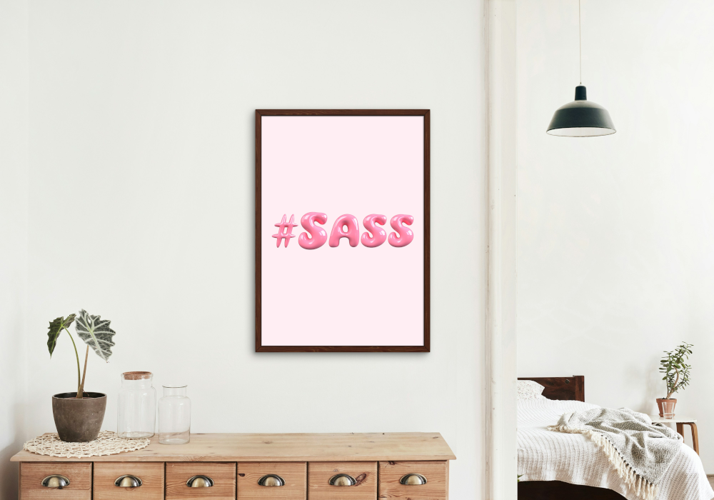 #Sass Inflated Typography Poster PRINTABLE ART, Light Pink Wall Art, Preppy Room Decor, Balloon Letters Font Art Print, Dorm Art - AlloFlare