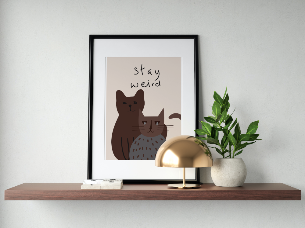 Stay Weird Cat Poster PRINTABLE WALL ART, Cat Artwork, Alternative Home Decor, Funny Animal Paintings, Brown Wall Art - AlloFlare