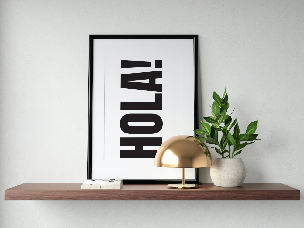 Hola Typography Poster PRINTABLE ART, Trendy Wall Art, Spanish Wall Art, Retro Travel Posters, Vintage Decor, Black and White Prints - AlloFlare