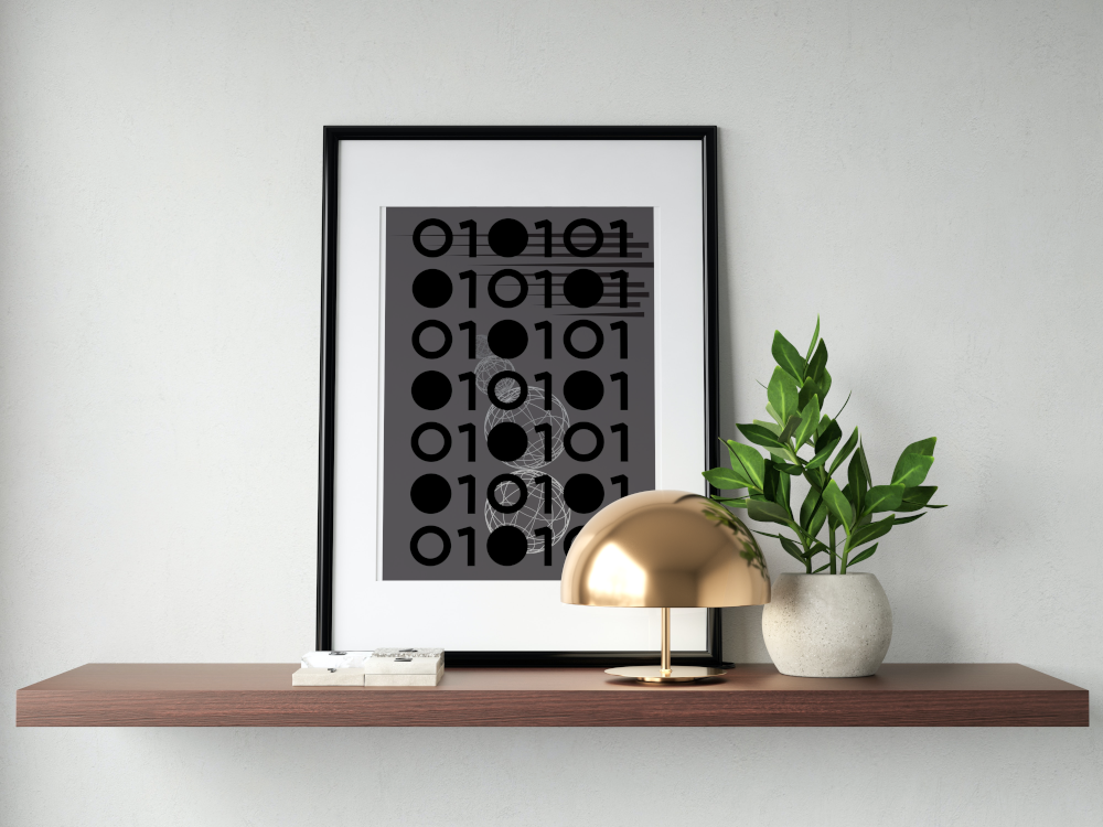 0101 Computer Science Poster PRINTABLE WALL ART, Abstract Geometric Wall Art, Futuristic Decor, Gray Black and White Prints, avant garde, Coder Gift - AlloFlare