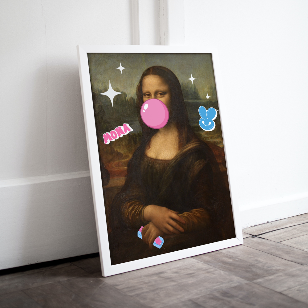 Mona Lisa Bubble Gum Poster PRINTABLE WALL ART, Mona Lisa Poster, Graffiti Wall Art, Mona Lisa Pop Art, Renaissance Portrait Altered Art - AlloFlare