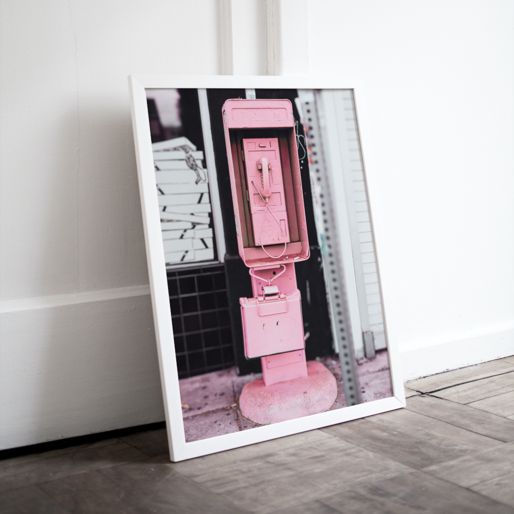 Pink Paid Telephone Poster PRINTABLE WALL ART, Vintage Photography, Black White And Pink Wall Art, Urban Vintage Decor - AlloFlare