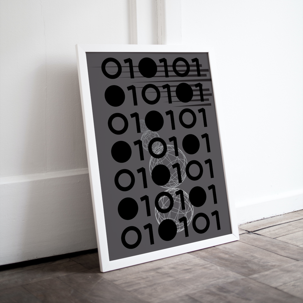 0101 Computer Science Poster PRINTABLE WALL ART, Abstract Geometric Wall Art, Futuristic Decor, Gray Black and White Prints, avant garde, Coder Gift - AlloFlare