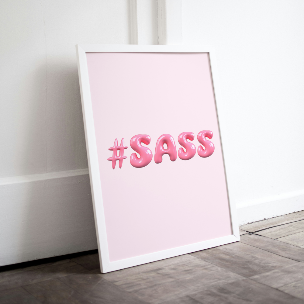 #Sass Inflated Typography Poster PRINTABLE ART, Light Pink Wall Art, Preppy Room Decor, Balloon Letters Font Art Print, Dorm Art - AlloFlare
