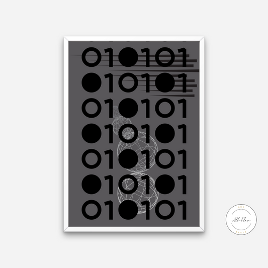 0101 Computer Science Poster PRINTABLE WALL ART, Abstract Geometric Wall Art, Futuristic Decor, Gray Black and White Prints, avant garde, Coder Gift - AlloFlare