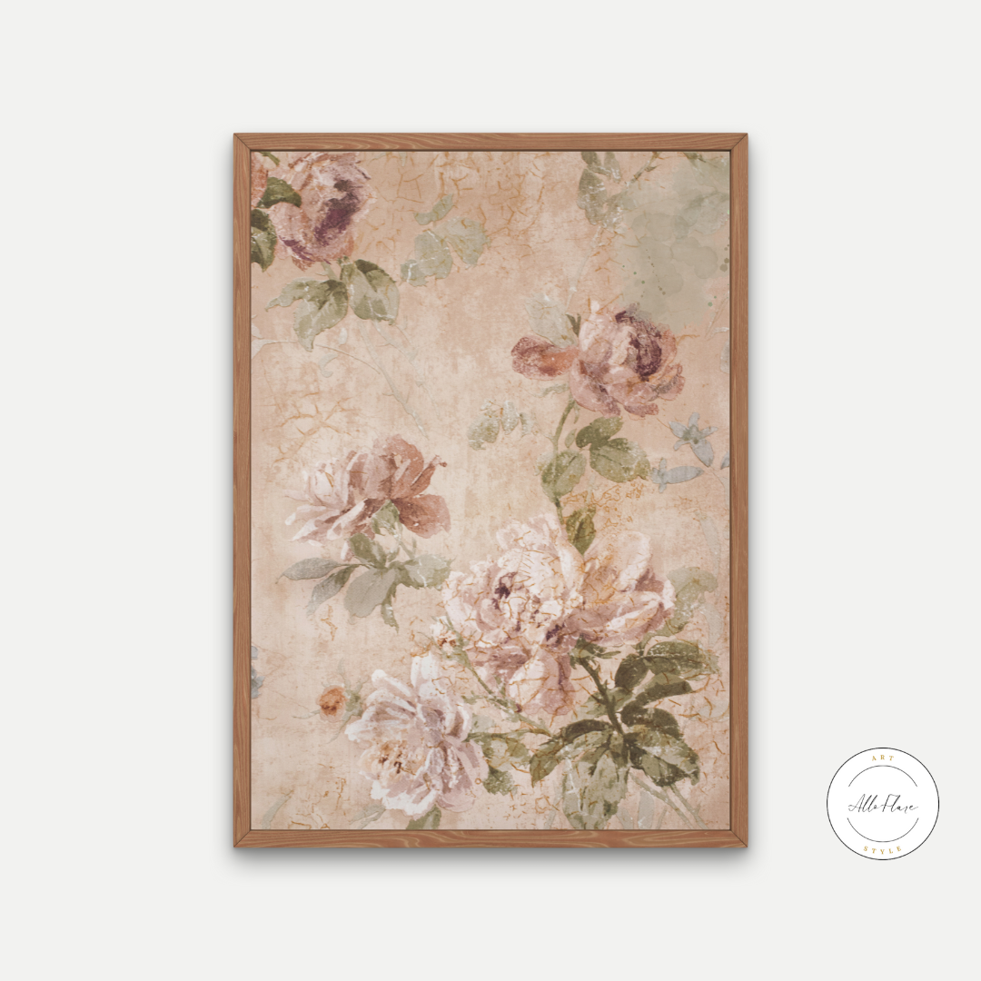 Beige Vintage Flowers Wall Art INSTANT DOWNLOAD Art Print, Painting Still Life In Watercolor, Vintage Floral Wall Art, Neutral Wall Decor - AlloFlare