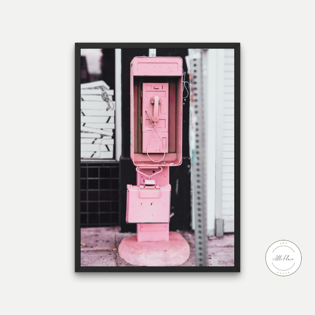 Pink Paid Telephone Poster PRINTABLE WALL ART, Vintage Photography, Black White And Pink Wall Art, Urban Vintage Decor - AlloFlare