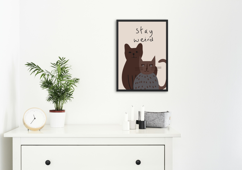 Stay Weird Cat Poster PRINTABLE WALL ART, Cat Artwork, Alternative Home Decor, Funny Animal Paintings, Brown Wall Art - AlloFlare