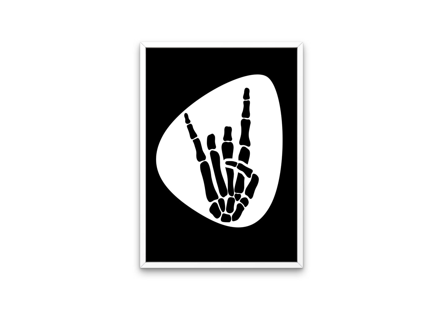 Skeleton Rock Horns Black & White Poster INSTANT DOWNLOAD, Musician Gift, Guitar pick, Rock Poster, Punk rock, Skeleton Rock Hand Silhouette