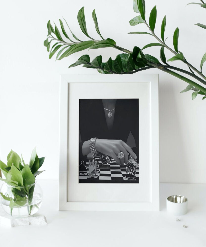 Black & White Luxury Fashion Chess Poster PRINTABLE, Fashion Editorial, Chess Wall Art, Success poster, Luxury Fashion Art, luxury aesthetic
