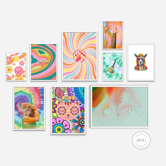 Hippie Gallery 9 Piece Wall Art DIGITAL ART PRINTS, hippie room decor, 70s retro wall art, maximalist wall art, trippy posters, tie die colorful | Posters, Prints, & Visual Artwork | 60s wall art, abstract art prints, abstract boho wall art, art for bedroom, art ideas for bedroom walls, art printables, bathroom wall art printables, beach art for wall, beach canvas art, beach wall art, beach wall decor, beachy wall decor, bedroom art, bedroom pictures, bedroom wall art, bedroom wall art ideas, bedroom wall p