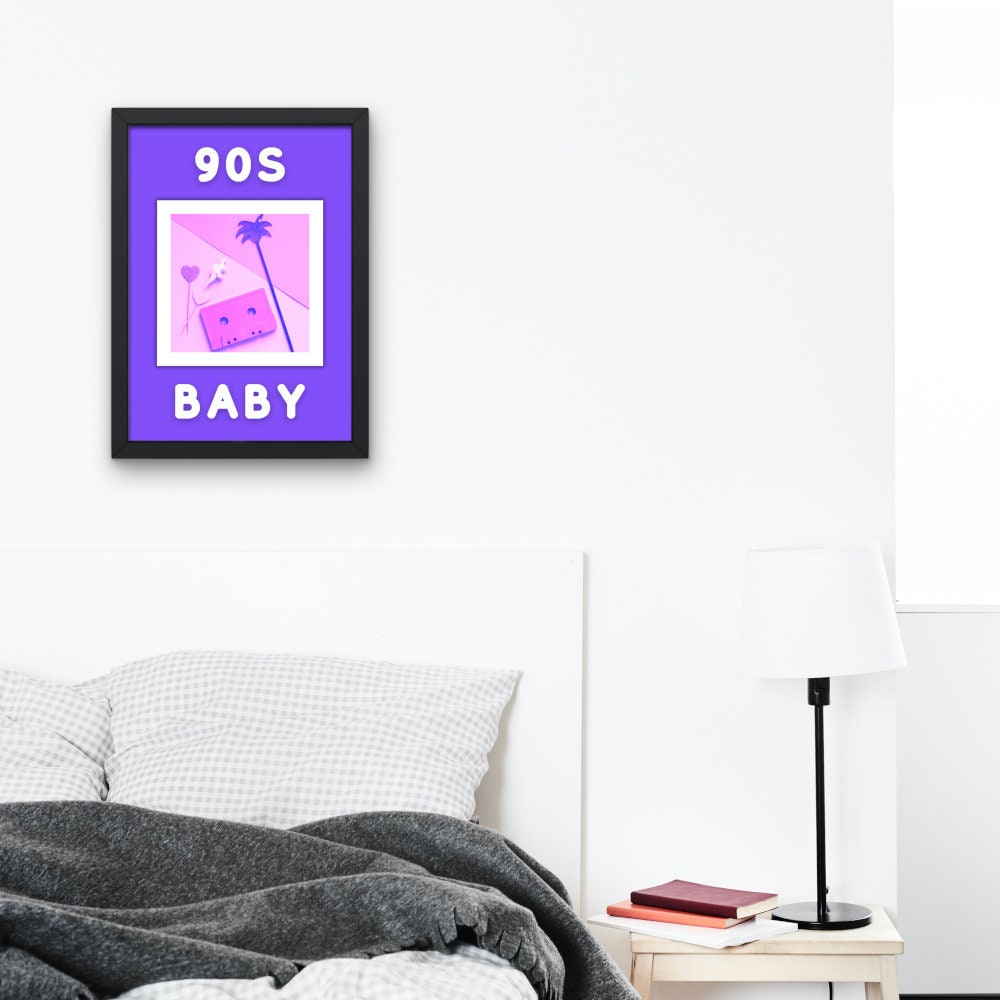 90's Baby DIGITAL PRINT, tropical posters, 90s street style, 90s poster, 90s theme, 90s room décor, retro purple poster, 90s party decor