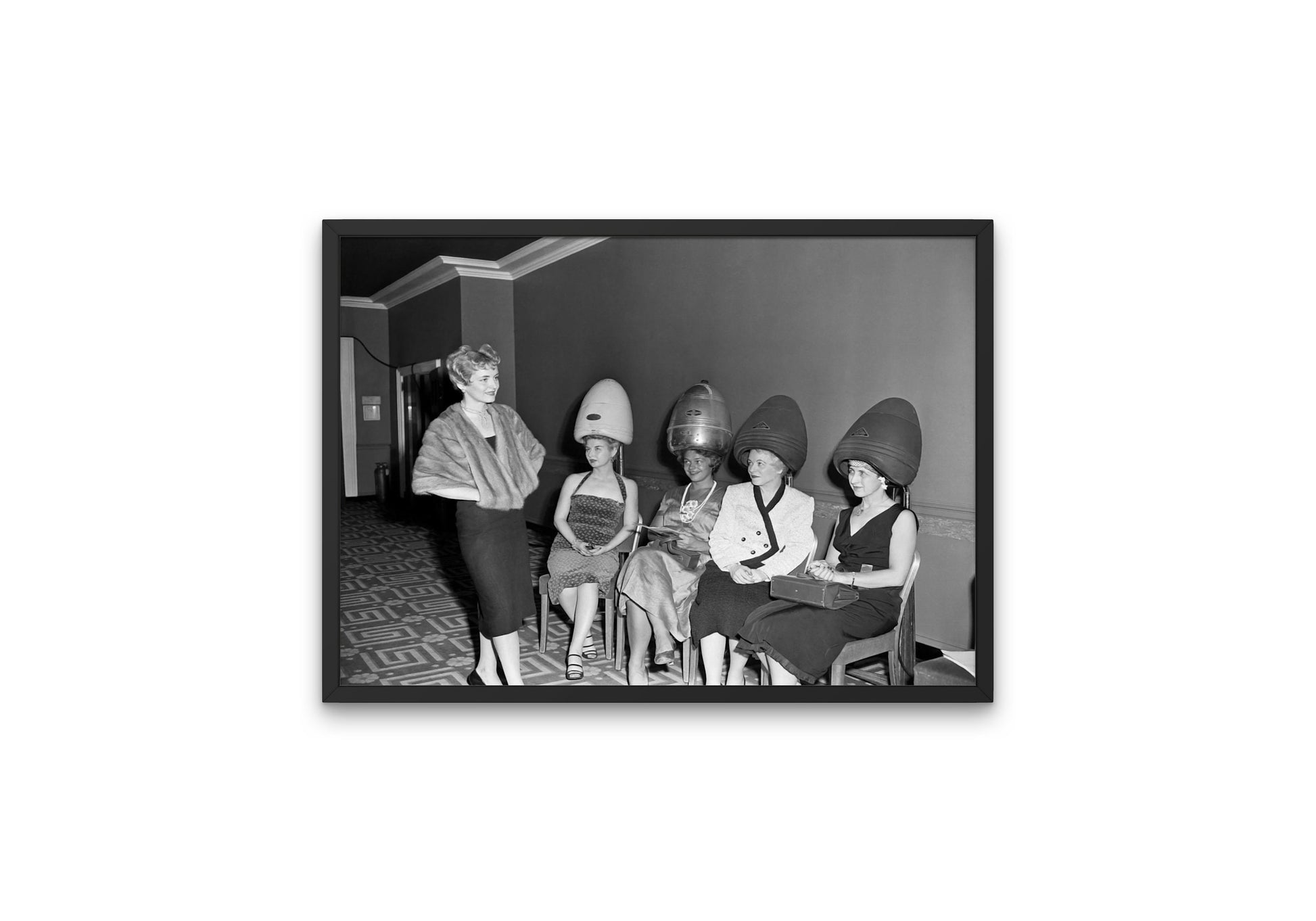 Women in Salon Black and White Vintage Glam DIGITAL PRINT, Vintage Women Print, Vintage Photography, Horizontal Wall Art, b&w glam wall art