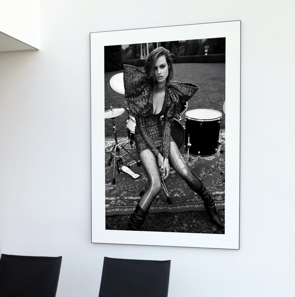 Black and White Rocker Model One Piece Poster INSTANT DOWNLOAD, music studio art, Fashion Editorial, Luxury Fashion Wall Décor, rock’n’roll