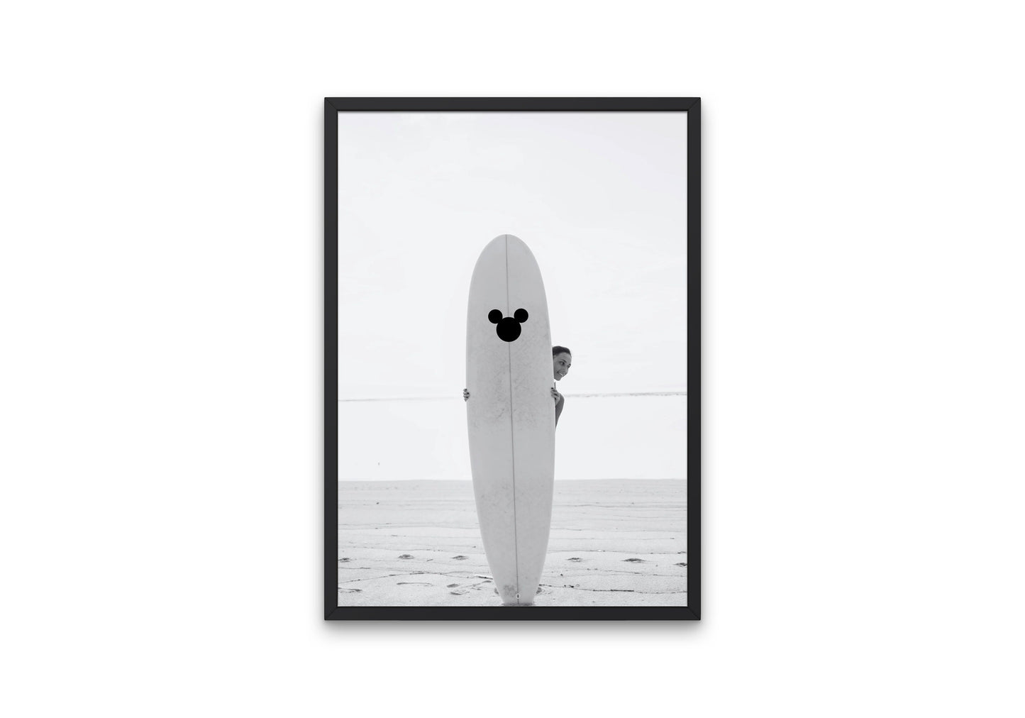 Black and White Mouse Ears Surfboard Print DIGITAL DOWNLOAD, designer poster, black and white wall art, surf board art, beachy wall decor