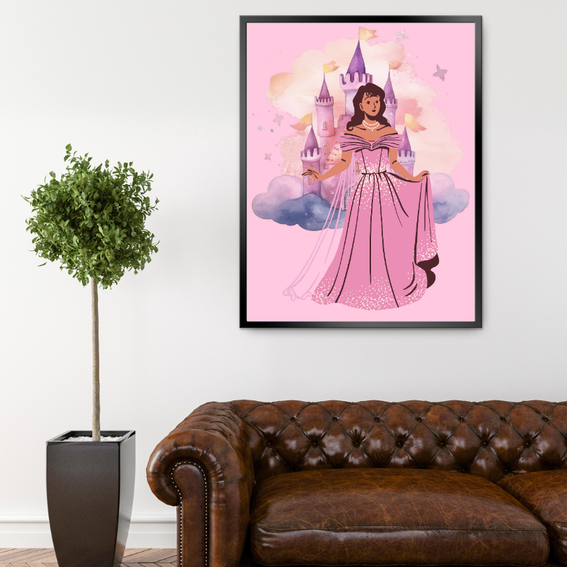 Princess and Castle Poster PRINTABLE ART, Pink Wall Art, Girls Room Wall Decor, Children Poster, Princess Art, Castle Wall Art, Pink Decor