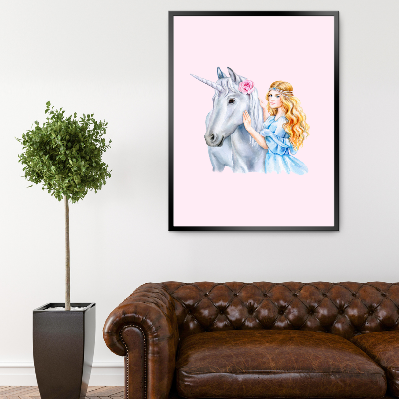 Princess and Unicorn Poster PRINTABLE ART, Light Pink Wall Art, Girls Room Wall Decor, Children Poster, Princess Art, Unicorn Wall Art