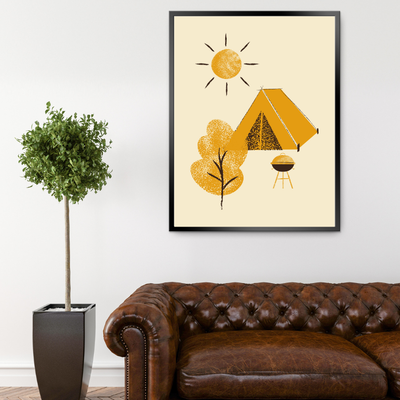Camping Art INSTANT DOWNLOAD Art Print, Nature Wall Art, Outdoors Lovers, National Park Poster, Yellow Wall Art, Camping Decor - AlloFlare