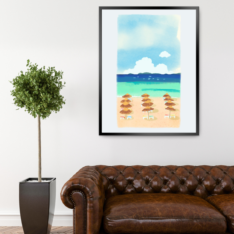 Caribbean Beach Painting PRINTABLE ART, Danish Pastel Decor, Coastal Wall Art, Endless Summer Posters, Beach Illustration, Caribbean Poster - AlloFlare