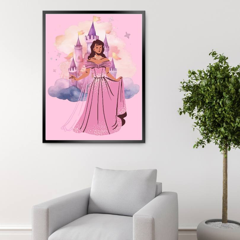 Princess and Castle Poster PRINTABLE ART, Pink Wall Art, Girls Room Wall Decor, Children Poster, Princess Art, Castle Wall Art, Pink Decor