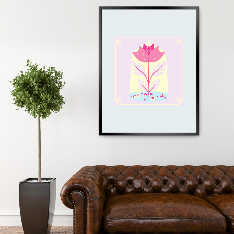 Mystical Flower Poster PRINTABLE ART, Pastel Wall Art, Children Poster, Nursery Decor Wall Art, Pastel Blue Aesthetic, Flower Poster