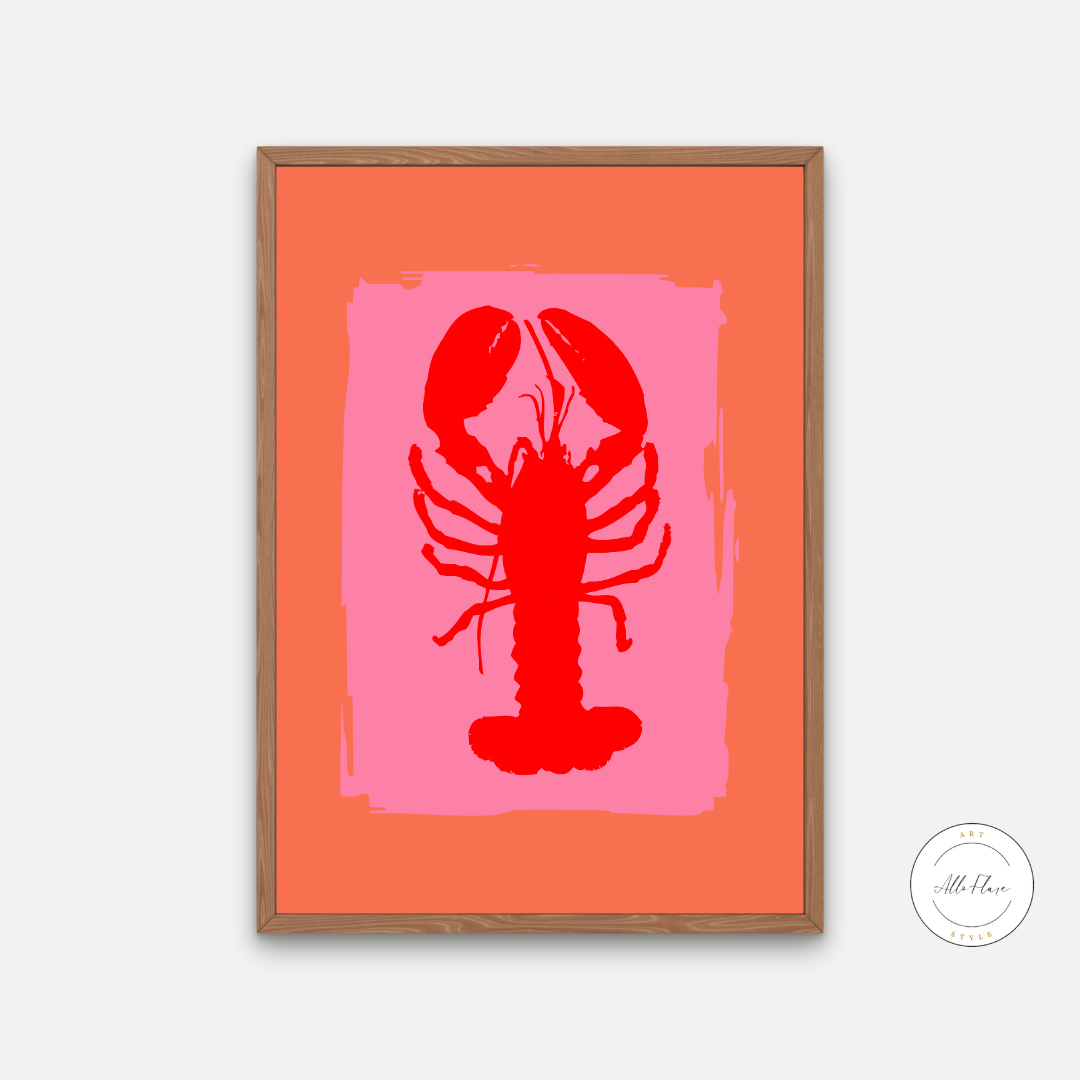 Pink and Red Lobster Poster PRINTABLE Wall ART, Coastal Wall Art, Beachy Wall Art, Pink Red Wall Art, Seaside Print, Nantucket, Preppy Coastal - AlloFlare