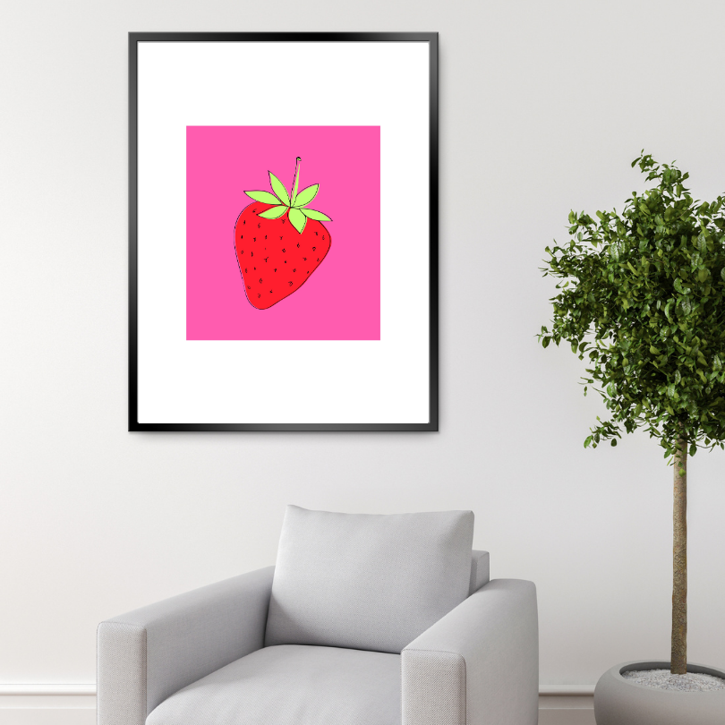 Strawberry Pink Wall Art INSTANT DOWNLOAD Art Print, Preppy Wall Decor, Strawberry Printable, Bright Pink Wall Art, Pop Culture Wall Art, Food Art - AlloFlare