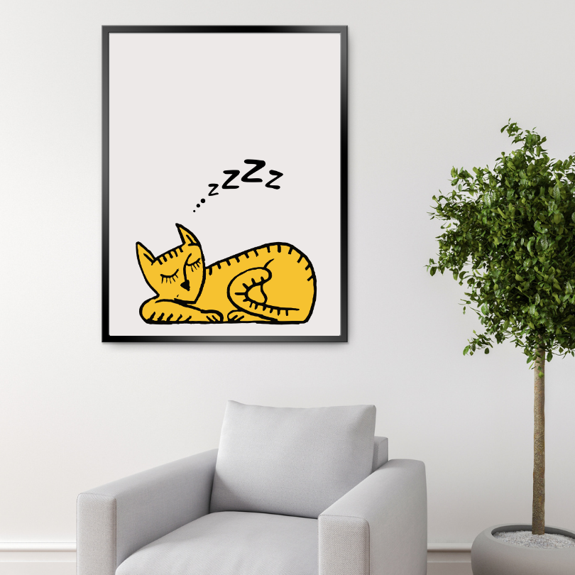 Sleeping Cat Wall Art PRINTABLE ART, Cat Artwork, Alternative Home Decor, Animal Poster, Minimalist Eclectic Decor, Beige Yellow Wall Art - AlloFlare