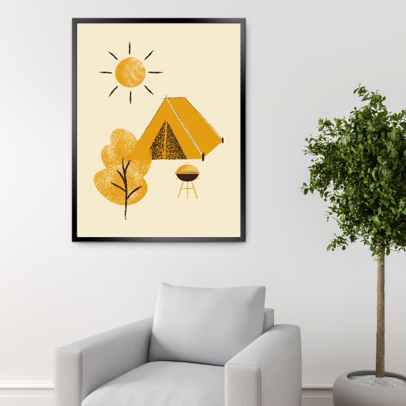 Camping Art INSTANT DOWNLOAD Art Print, Nature Wall Art, Outdoors Lovers, National Park Poster, Yellow Wall Art, Camping Decor - AlloFlare