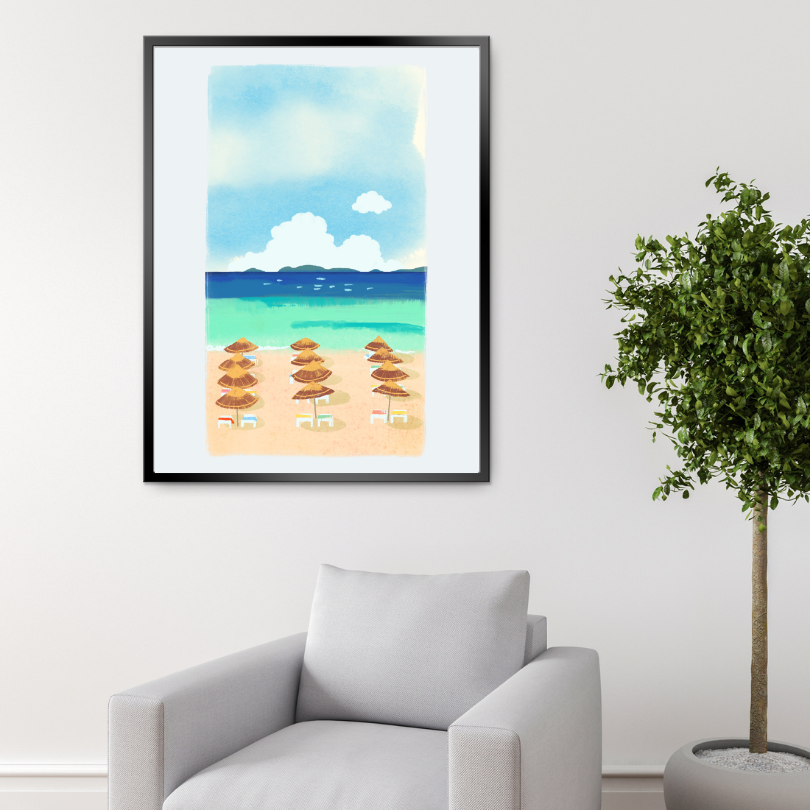 Caribbean Beach Painting PRINTABLE ART, Danish Pastel Decor, Coastal Wall Art, Endless Summer Posters, Beach Illustration, Caribbean Poster - AlloFlare