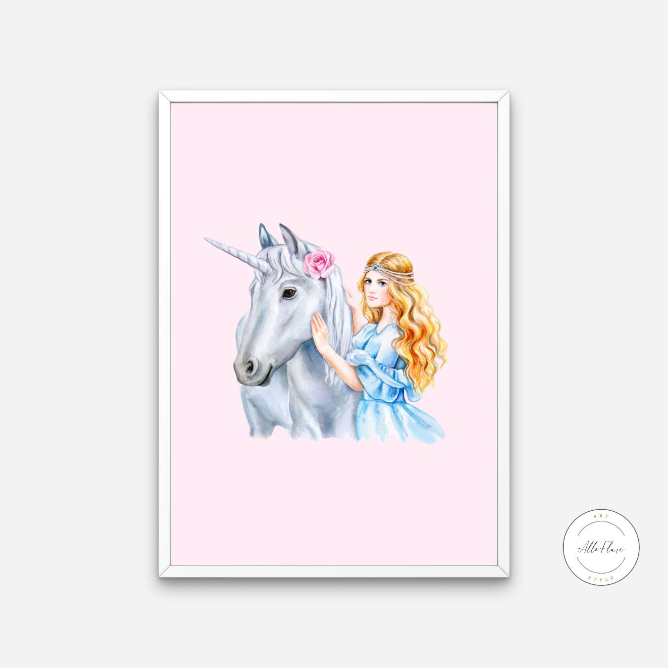 Princess and Unicorn Poster PRINTABLE ART, Light Pink Wall Art, Girls Room Wall Decor, Children Poster, Princess Art, Unicorn Wall Art