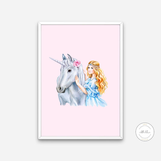 Princess and Unicorn Poster PRINTABLE ART, Light Pink Wall Art, Girls Room Wall Decor, Children Poster, Princess Art, Unicorn Wall Art