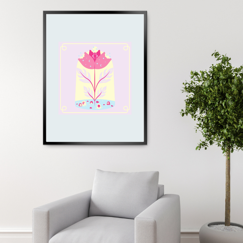 Mystical Flower Poster PRINTABLE ART, Pastel Wall Art, Children Poster, Nursery Decor Wall Art, Pastel Blue Aesthetic, Flower Poster