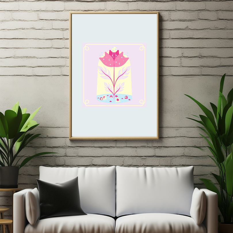 Mystical Flower Poster PRINTABLE ART, Pastel Wall Art, Children Poster, Nursery Decor Wall Art, Pastel Blue Aesthetic, Flower Poster