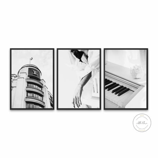 Black And White Luxury Fashion Posters Set Of 3 PRINTABLE ART, Black and White Fashion Photos, White Aesthetics, Glam Decor, Designer Prints